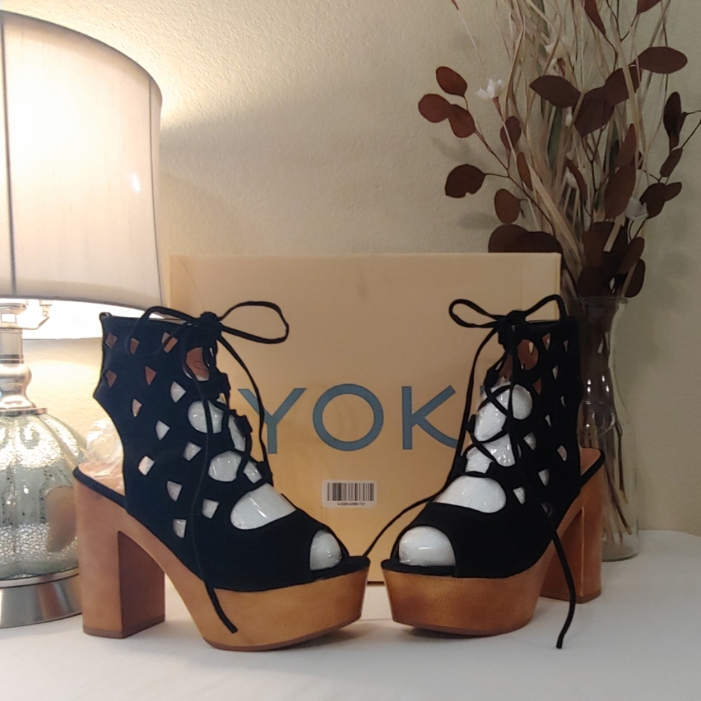 Black laced up platforms